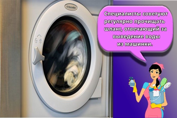 Специалисты советуют регулярно прочищать шланг, отвечающий за выведение воды из машинки.