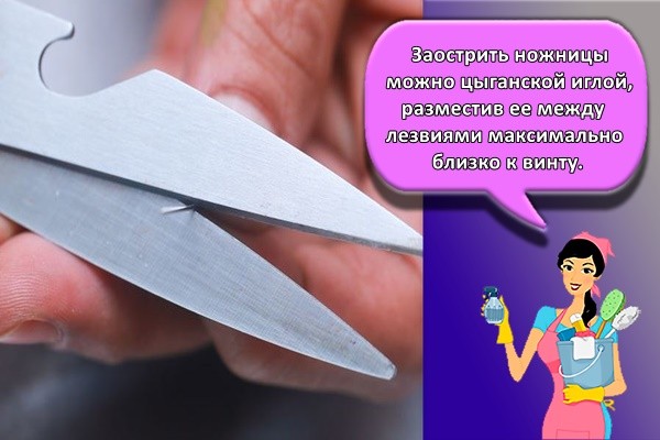 Заострить ножницы можно цыганской иглой, разместив ее между лезвиями максимально близко к винту.