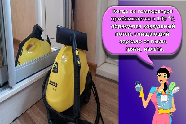 Когда ее температура приближается к 100 °С, образуется воздушный поток, очищающий зеркало от пыли, грязи, налета.