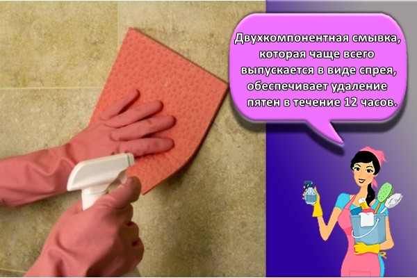 Двухкомпонентная смывка, которая чаще всего выпускается в виде спрея, обеспечивает удаление пятен в течение 12 часов