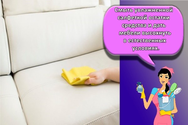 смыть увлажненной салфеткой остатки средства и дать мебели высохнуть в естественных условиях.