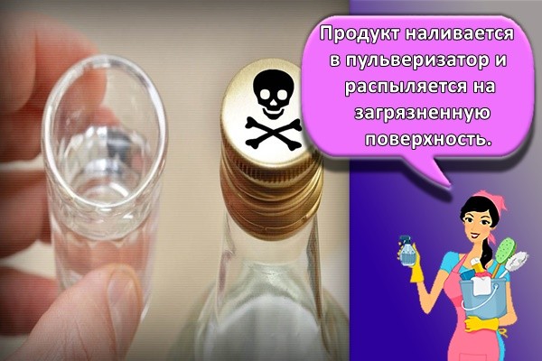 Продукт наливается в пульверизатор и распыляется на загрязненную поверхность.