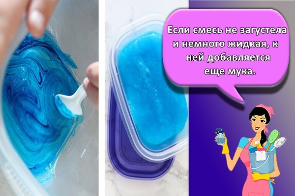 Если смесь не загустела и немного жидкая, к ней добавляется еще мука.