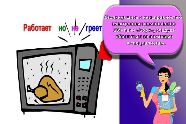 Столкнувшись с неисправностью электронных компонентов СВЧ-печи «Борк», следует обратиться за помощью к специалистам.