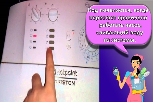 Код появляется, когда перестает правильно работать насос, сливающий воду из системы.
