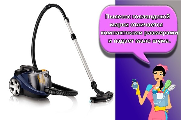 Пылесос голландской марки отличается компактными размерами и издает мало шума.