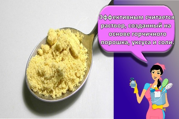 Эффективным считается раствор, созданный на основе горчичного порошка, уксуса и соли.