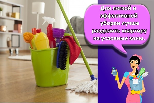 Для легкой и эффективной уборки лучше разделить квартиру на условные зоны.