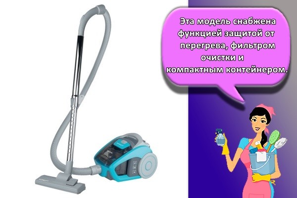 Эта модель снабжена функцией защитой от перегрева, фильтром тонкой очистки и компактным контейнером.