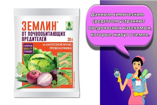 Данным химическим средством устраняют вредоносных насекомых, которые живут в земле.