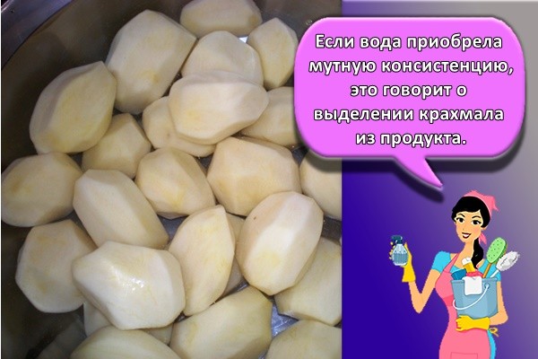 Если вода приобрела мутную консистенцию, это говорит о выделении крахмала из продукта.