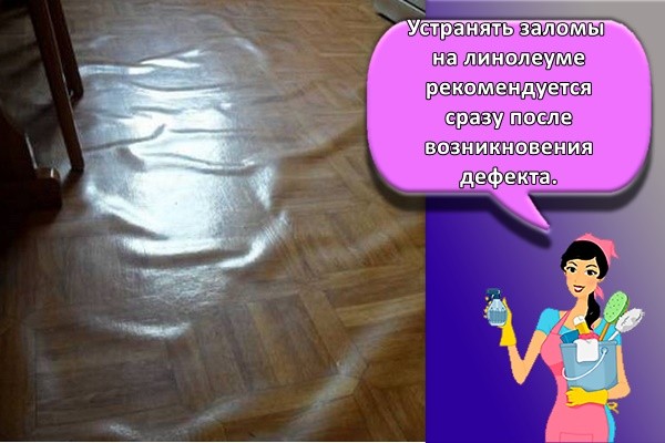 Устранять заломы на линолеуме рекомендуется сразу после возникновения дефекта.
