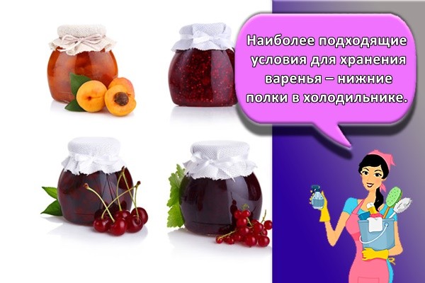 Наиболее подходящие условия для хранения варенья – нижние полки в холодильнике.