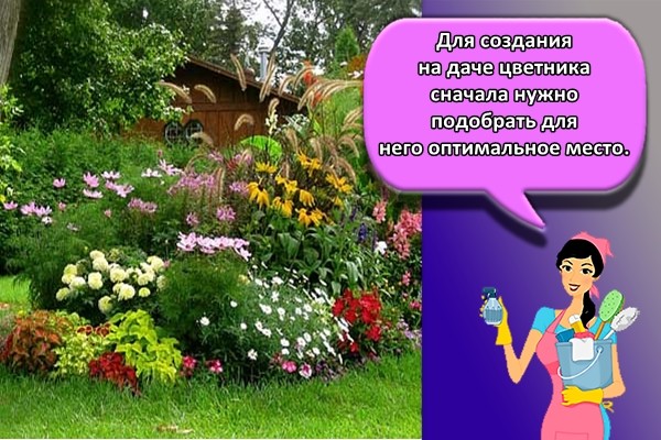 Для создания на даче цветника сначала нужно подобрать для него оптимальное место