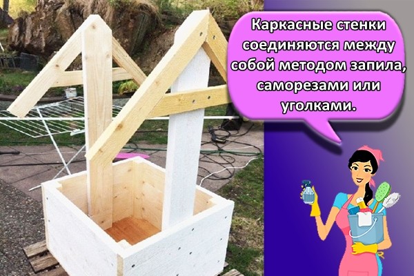 Каркасные стенки соединяются между собой методом запила, саморезами или уголками.