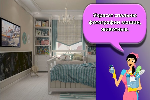 Украсят спальню фотографии машин, животных.