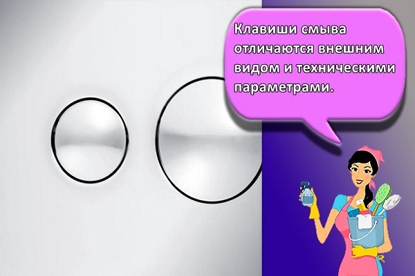 Клавиши смыва отличаются внешним видом и техническими параметрами.