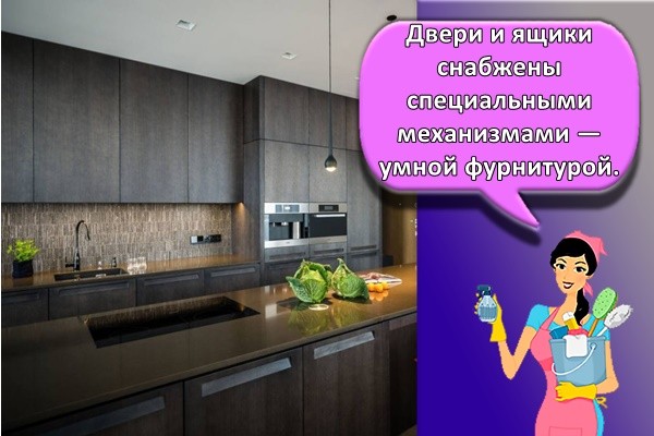 Двери и ящики снабжены специальными механизмами — умной фурнитурой.