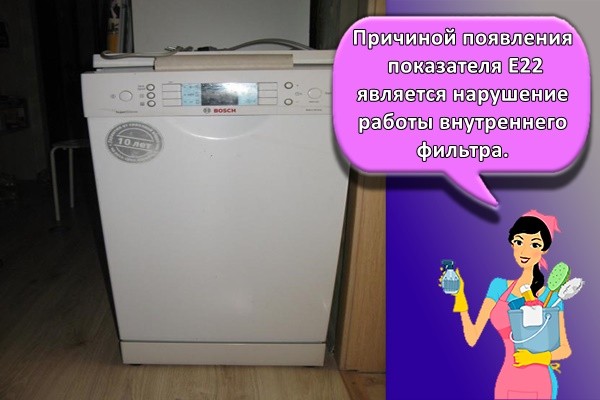 Причиной появления показателя Е22 является нарушение работы внутреннего фильтра.