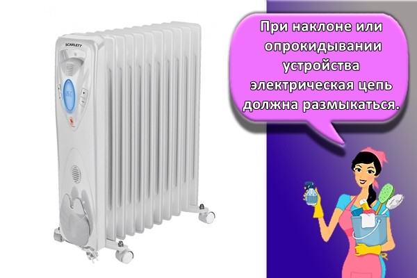 При наклоне или опрокидывании устройства электрическая цепь должна размыкаться.