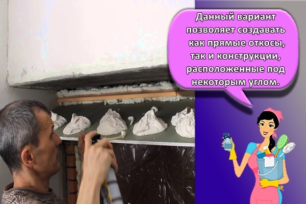 Данный вариант позволяет создавать как прямые откосы, так и конструкции, расположенные под некоторым углом.
