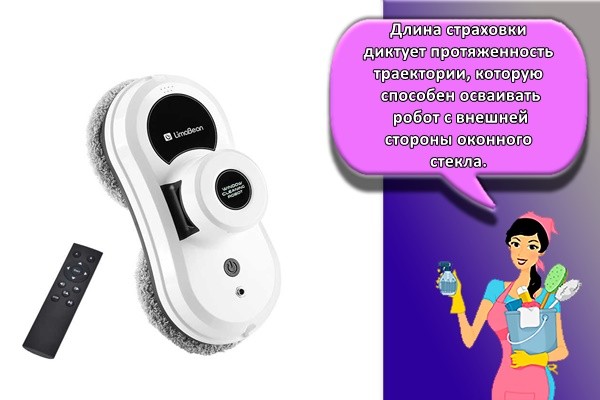 Длина страховки диктует протяженность траектории, которую способен осваивать робот с внешней стороны оконного стекла.