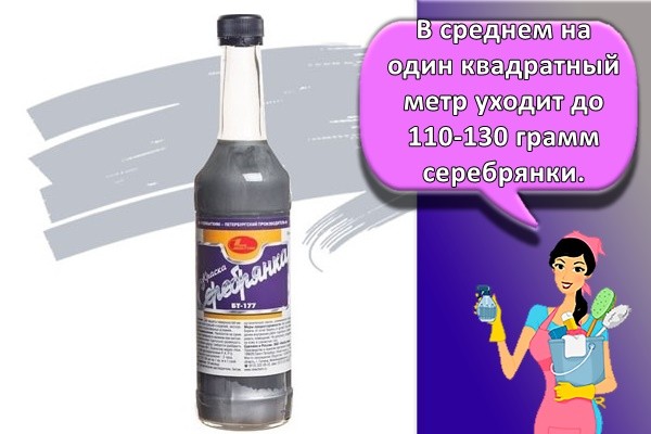 В среднем на один квадратный метр уходит до 110-130 грамм серебрянки.