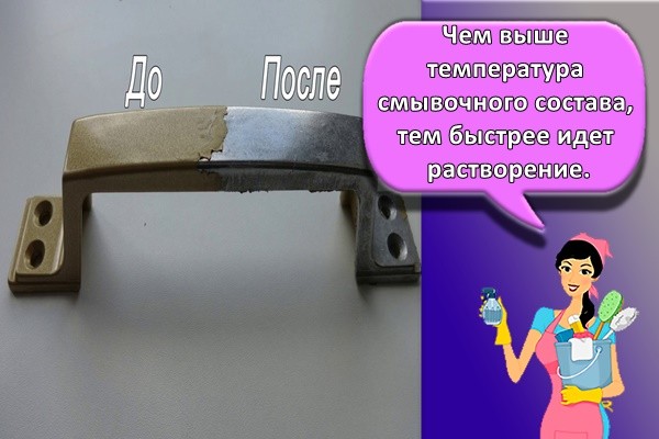 Чем выше температура смывочного состава, тем быстрее идет растворение.