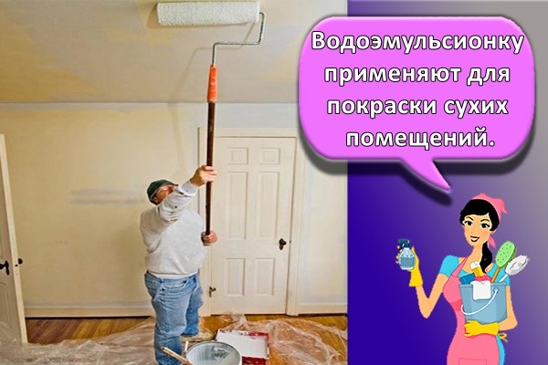 Водоэмульсионку применяют для покраски сухих помещений.